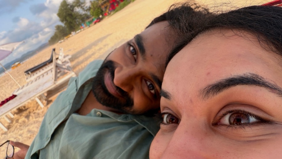 Aaditya and Gauri on the beach